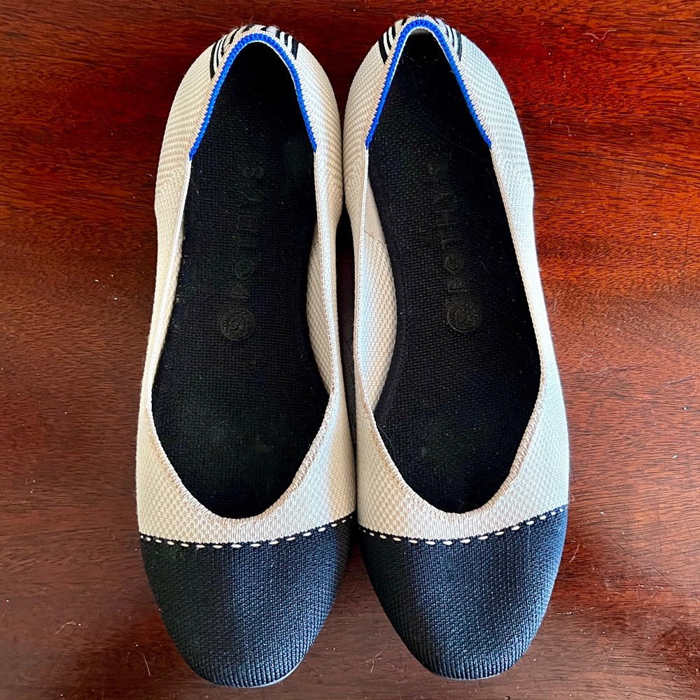 Rothy's "The Flat" in Cream and Black, Sz 11